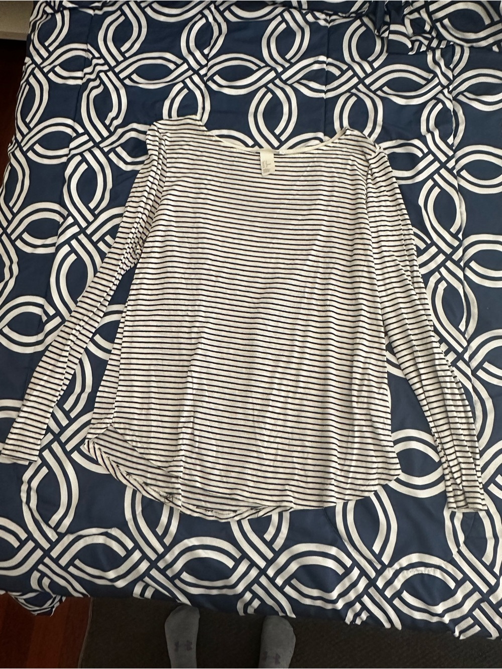 H&M Navy and White Striped Long-Sleeve Boatneck Top